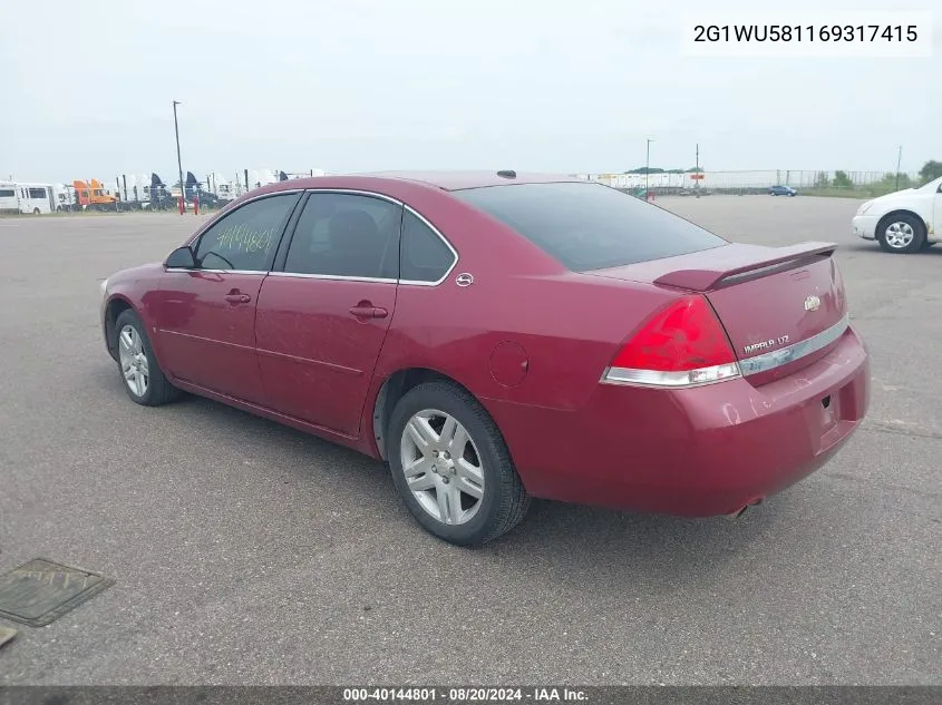 2006 Chevrolet Impala Ltz VIN: 2G1WU581169317415 Lot: 40144801