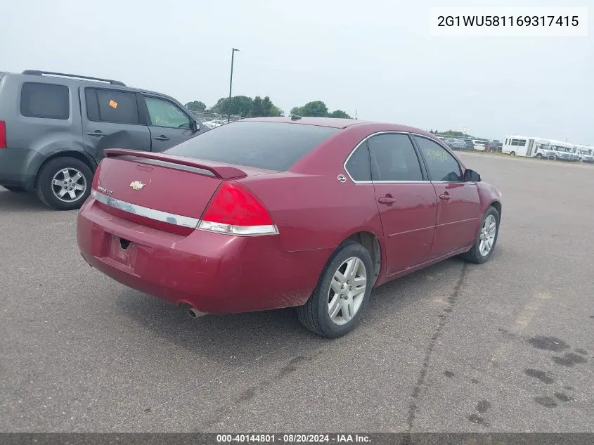 2006 Chevrolet Impala Ltz VIN: 2G1WU581169317415 Lot: 40144801