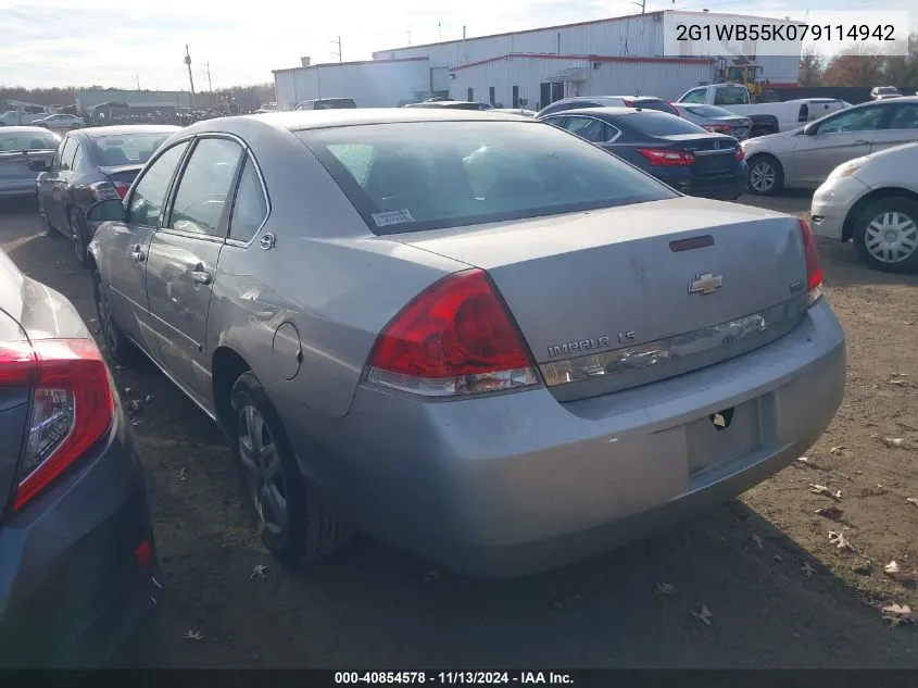 2007 Chevrolet Impala Ls VIN: 2G1WB55K079114942 Lot: 40854578