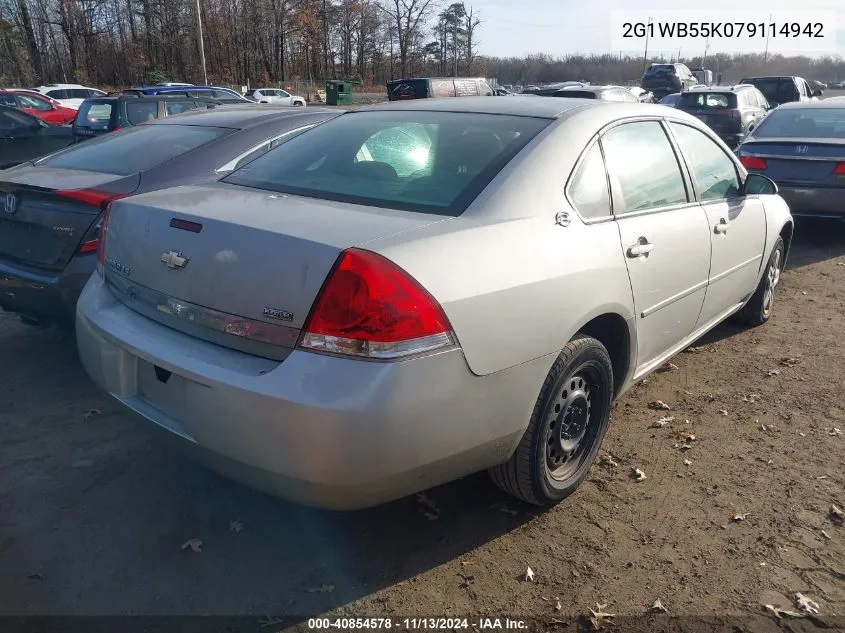 2007 Chevrolet Impala Ls VIN: 2G1WB55K079114942 Lot: 40854578