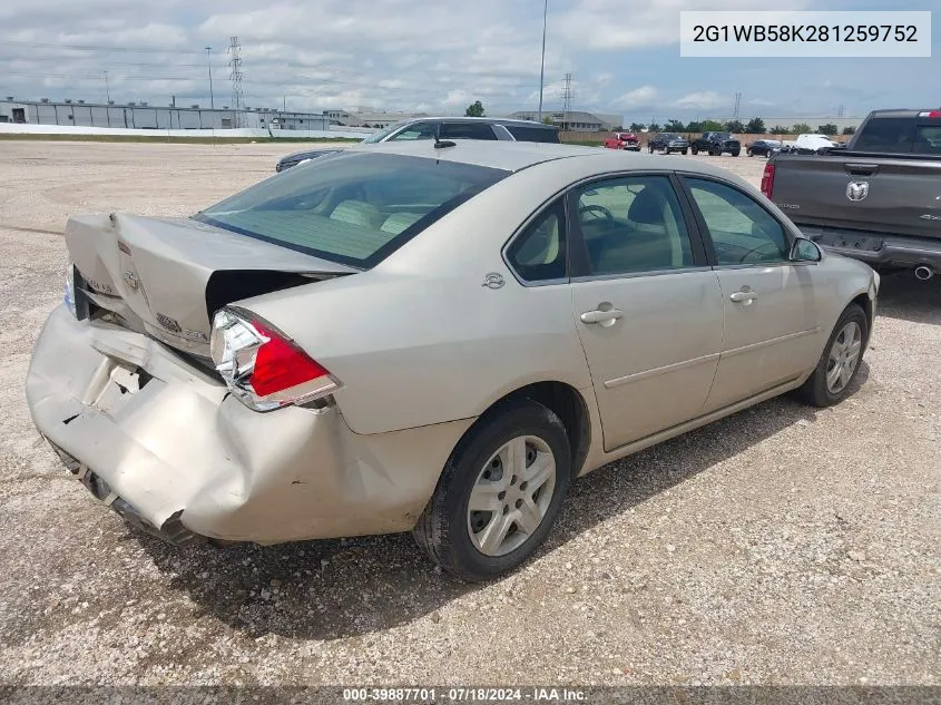 2G1WB58K281259752 2008 Chevrolet Impala Ls