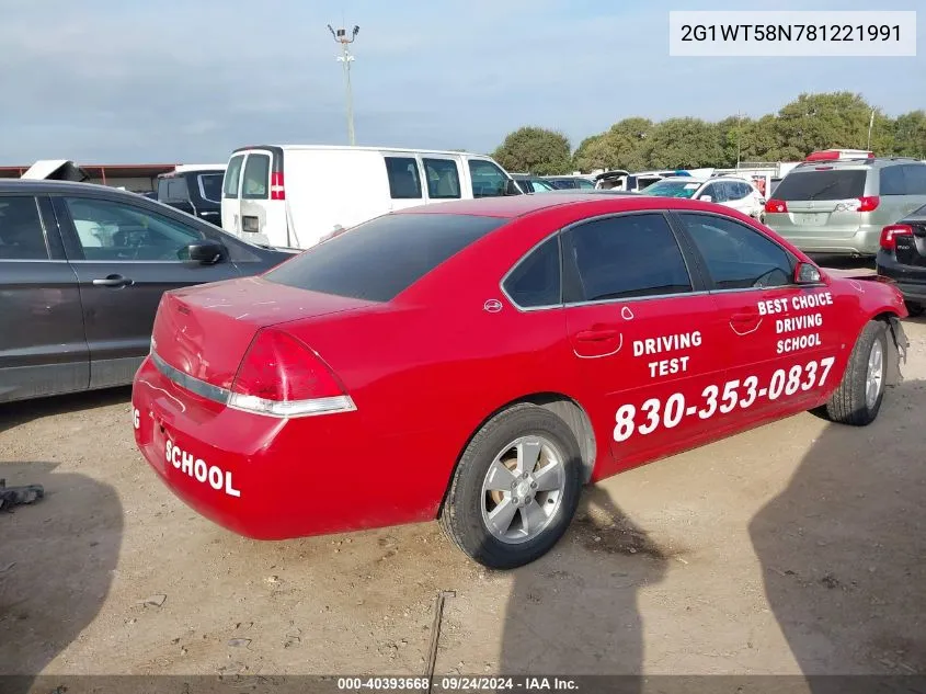 2008 Chevrolet Impala Lt VIN: 2G1WT58N781221991 Lot: 40393668