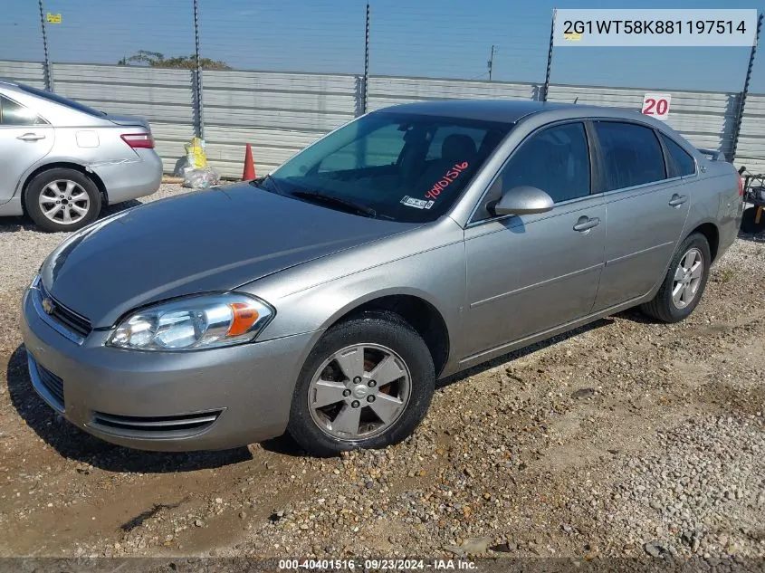 2008 Chevrolet Impala Lt VIN: 2G1WT58K881197514 Lot: 40401516