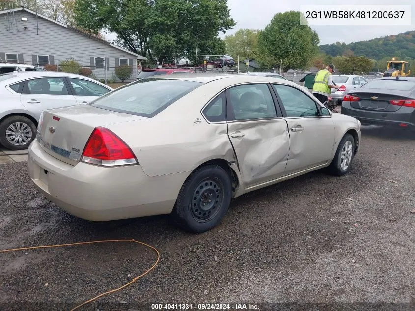 2008 Chevrolet Impala Ls VIN: 2G1WB58K481200637 Lot: 40411331