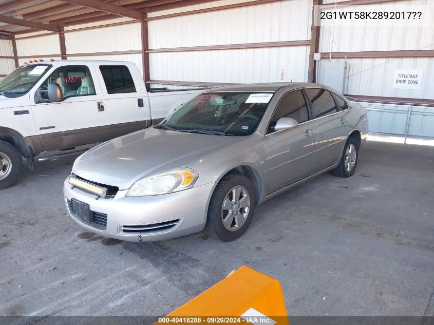 2008 Chevrolet Impala Lt VIN: 2G1WT58K2892017?? Lot: 40418288