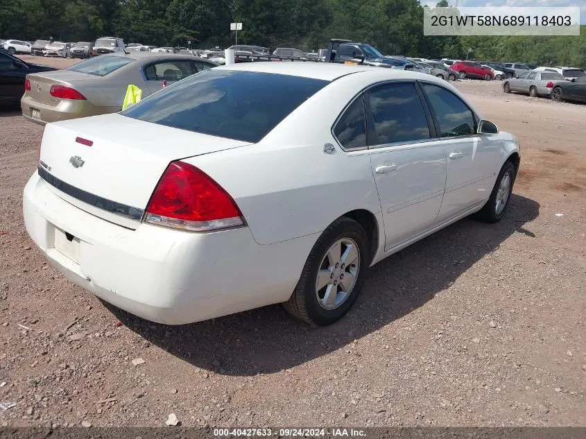 2008 Chevrolet Impala Lt VIN: 2G1WT58N689118403 Lot: 40427633