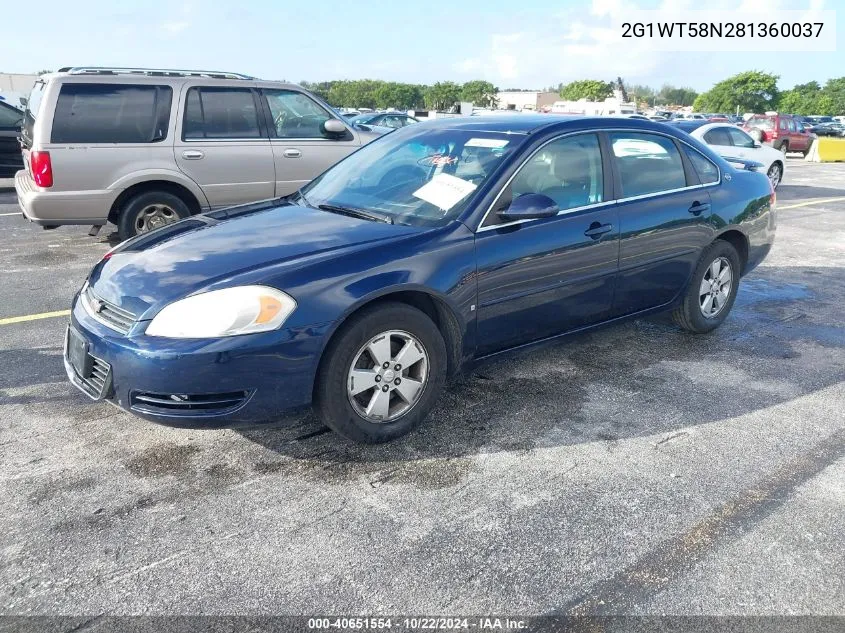 2008 Chevrolet Impala Lt VIN: 2G1WT58N281360037 Lot: 40651554