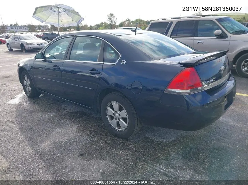 2008 Chevrolet Impala Lt VIN: 2G1WT58N281360037 Lot: 40651554