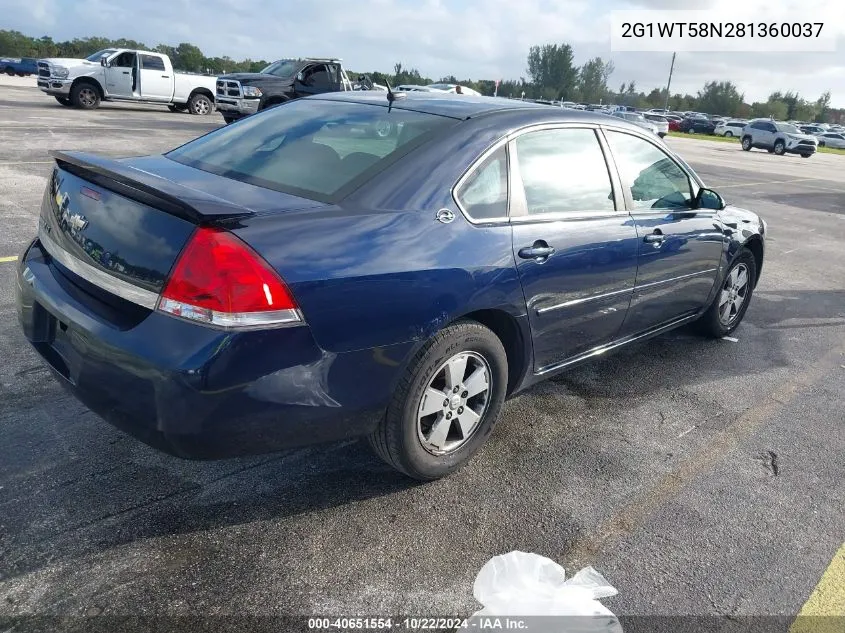 2008 Chevrolet Impala Lt VIN: 2G1WT58N281360037 Lot: 40651554