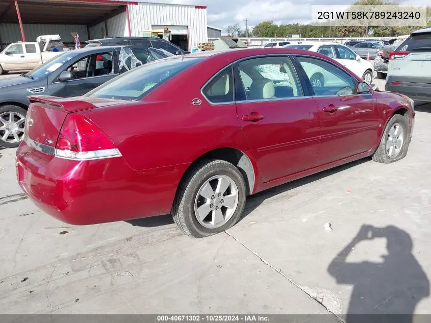 2008 Chevrolet Impala Lt VIN: 2G1WT58K789243240 Lot: 40671302