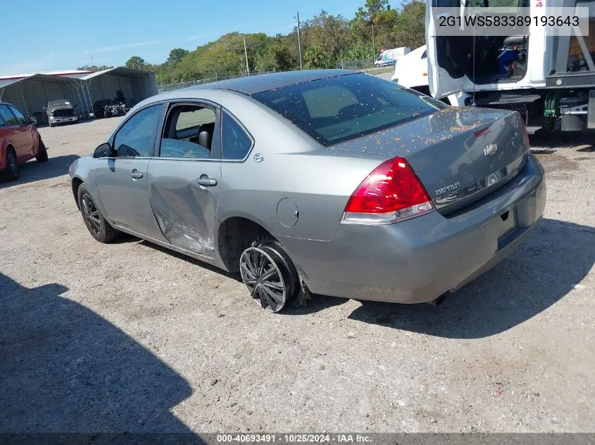 2G1WS583389193643 2008 Chevrolet Impala Police