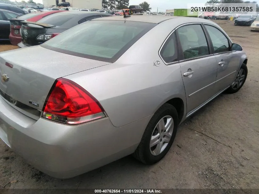 2008 Chevrolet Impala Ls VIN: 2G1WB58K681357585 Lot: 40762654