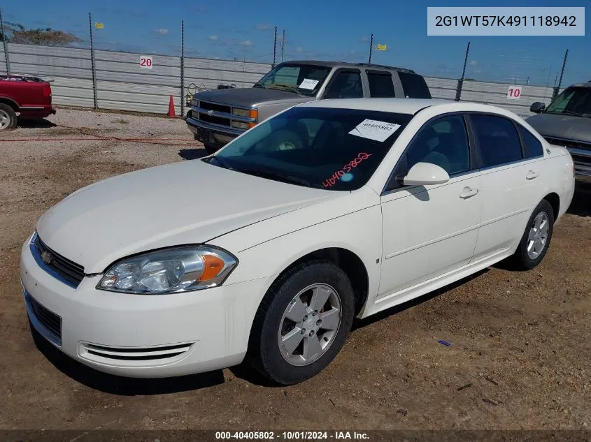 2009 Chevrolet Impala Lt VIN: 2G1WT57K491118942 Lot: 40405802