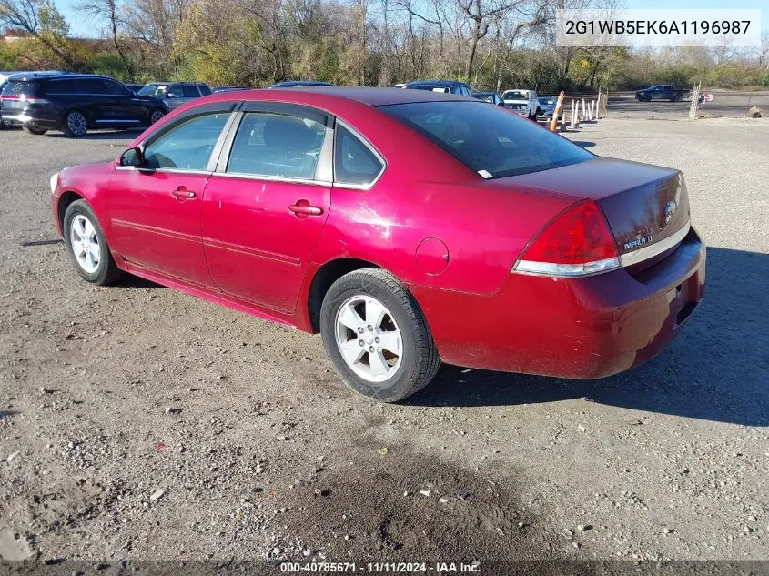 2010 Chevrolet Impala Lt VIN: 2G1WB5EK6A1196987 Lot: 40785671