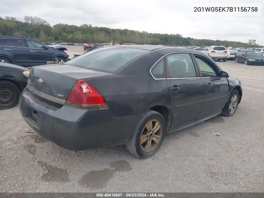 2011 Chevrolet Impala Lt VIN: 2G1WG5EK7B1156758 Lot: 40410607