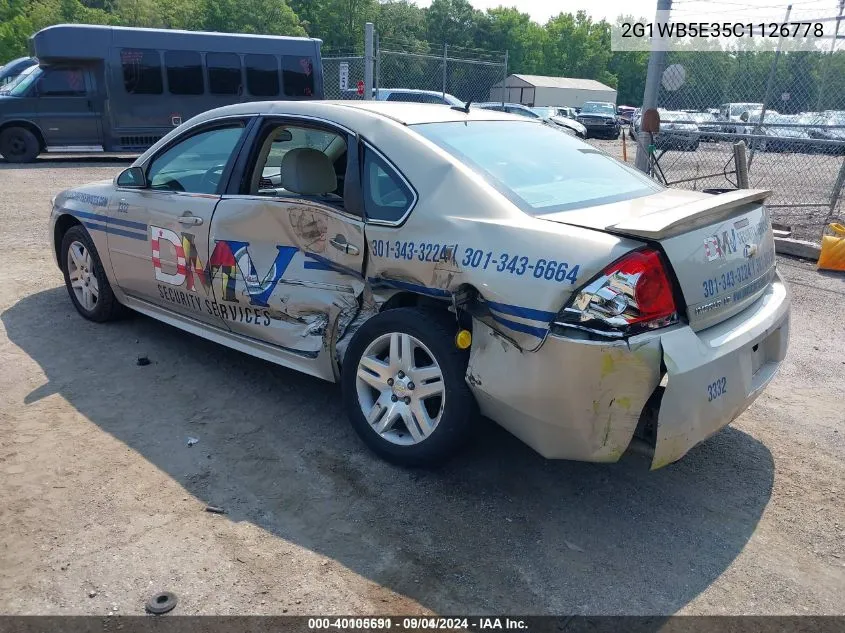 2012 Chevrolet Impala Lt VIN: 2G1WB5E35C1126778 Lot: 40105691