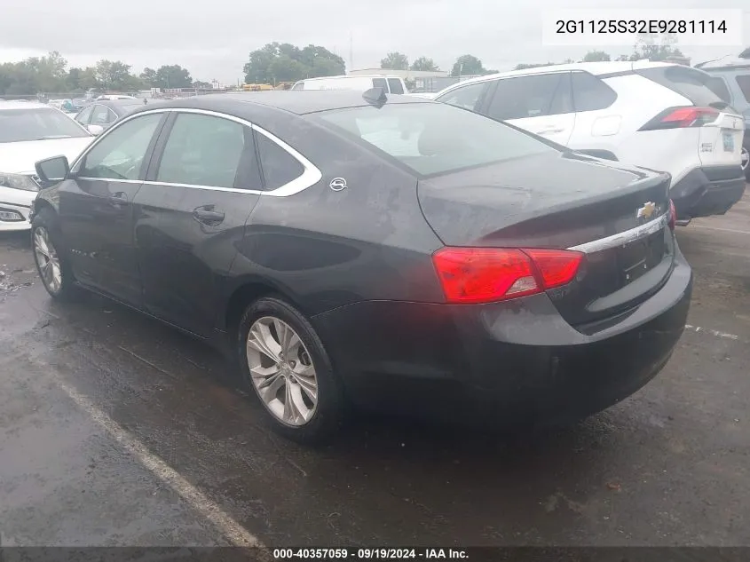 2014 Chevrolet Impala 2Lt VIN: 2G1125S32E9281114 Lot: 40357059