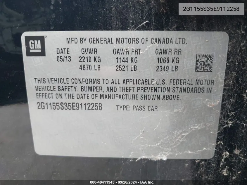 2G1155S35E9112258 2014 Chevrolet Impala 2Lz