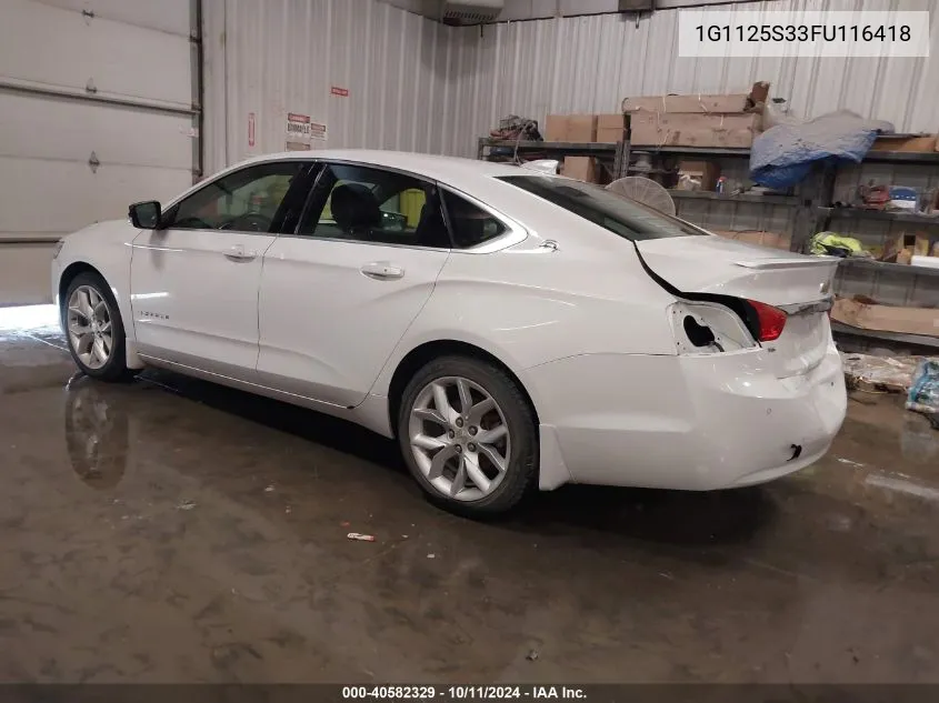 2015 Chevrolet Impala 2Lt VIN: 1G1125S33FU116418 Lot: 40582329