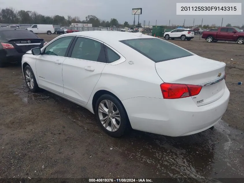 2015 Chevrolet Impala 2Lt VIN: 2G1125S30F9143315 Lot: 40819376