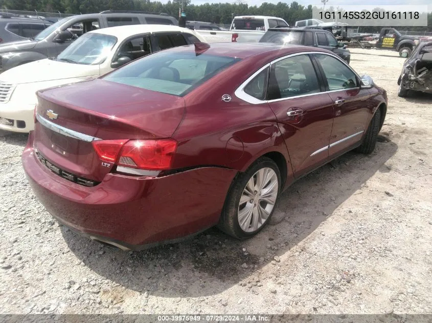 2016 Chevrolet Impala 2Lz VIN: 1G1145S32GU161118 Lot: 39975949