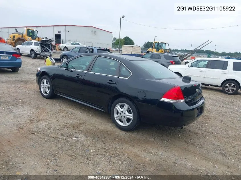 2016 Chevrolet Impala Limited Police VIN: 2G1WD5E32G1105922 Lot: 40342981