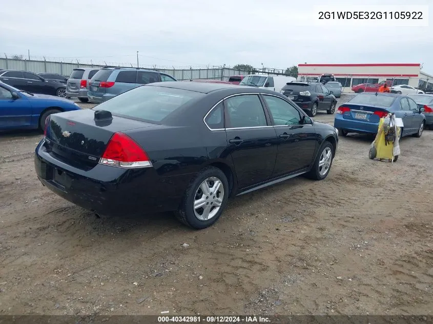 2016 Chevrolet Impala Limited Police VIN: 2G1WD5E32G1105922 Lot: 40342981