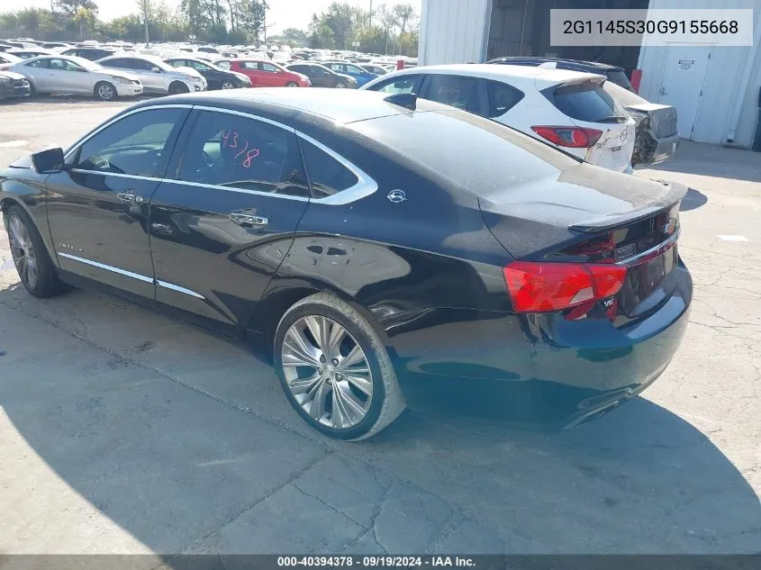 2016 Chevrolet Impala 2Lz VIN: 2G1145S30G9155668 Lot: 40394378