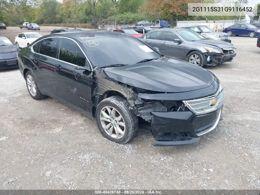 2G1115S31G9116452 2016 Chevrolet Impala 2Lt