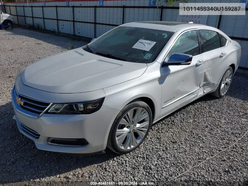 2016 Chevrolet Impala 2Lz VIN: 1G1145S34GU159287 Lot: 40451681