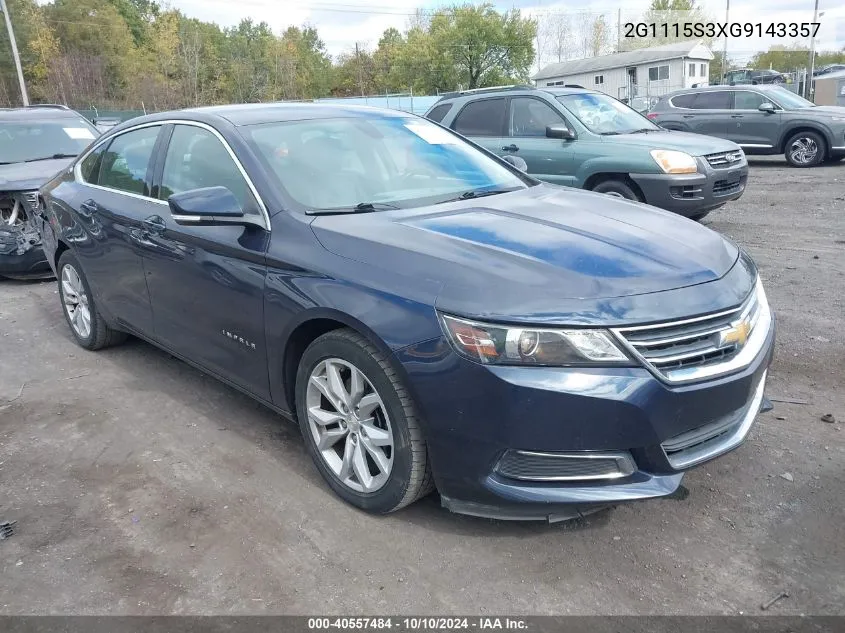 2016 Chevrolet Impala 2Lt VIN: 2G1115S3XG9143357 Lot: 40557484