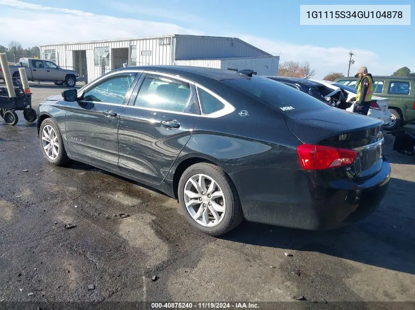 2016 Chevrolet Impala 2Lt VIN: 1G1115S34GU104878 Lot: 40875240