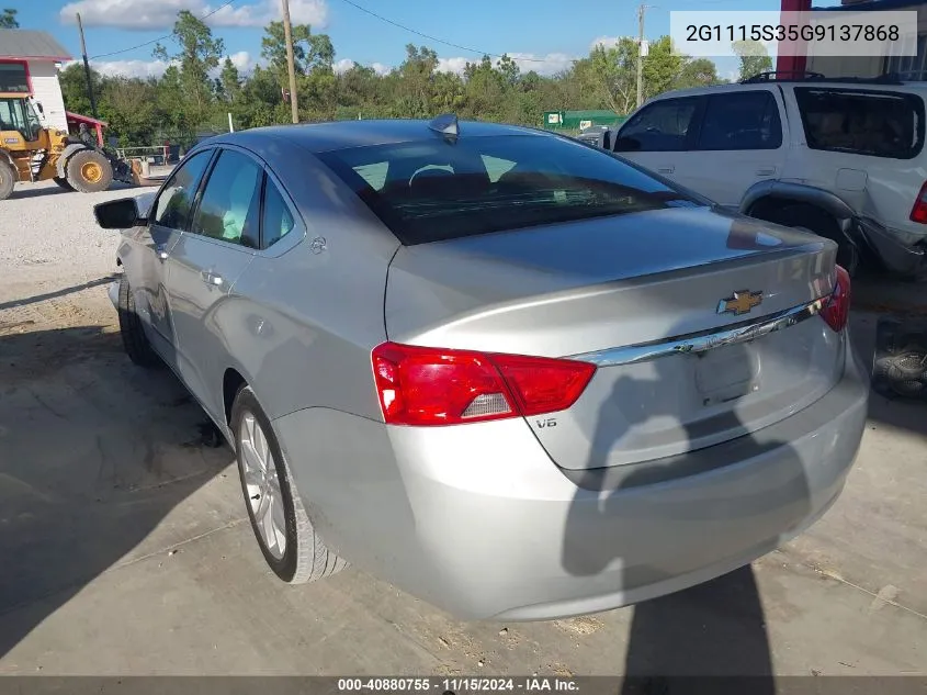 2016 Chevrolet Impala 2Lt VIN: 2G1115S35G9137868 Lot: 40880755