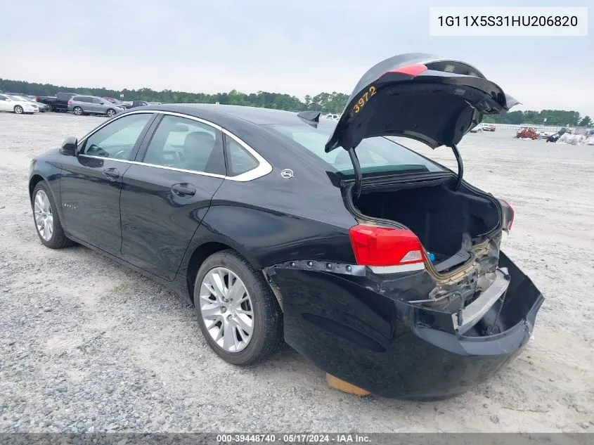 1G11X5S31HU206820 2017 Chevrolet Impala 1Fl