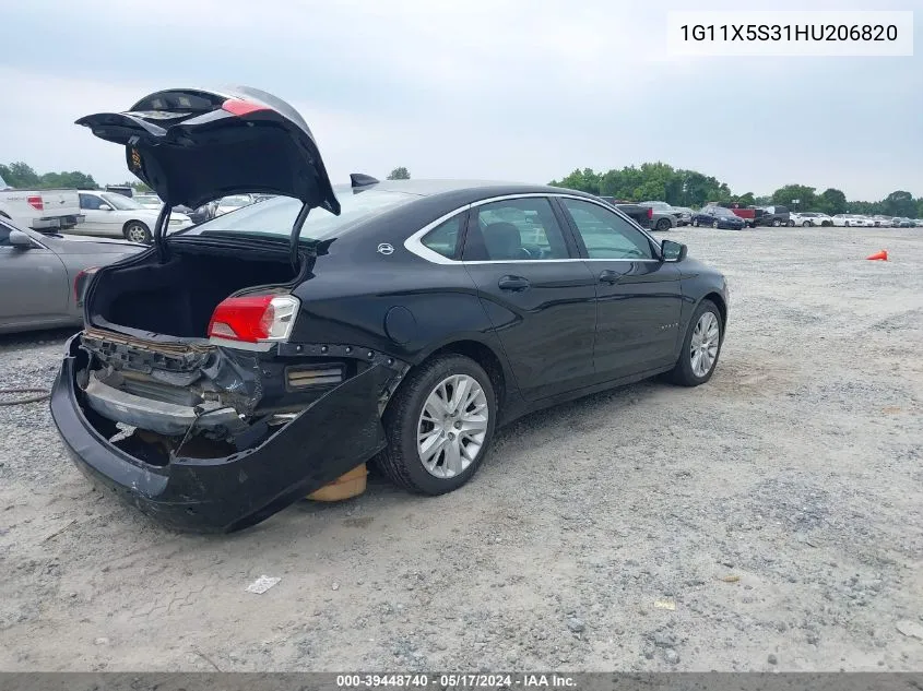 2017 Chevrolet Impala 1Fl VIN: 1G11X5S31HU206820 Lot: 39448740