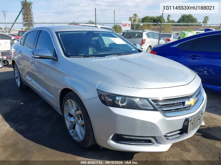 2017 Chevrolet Impala 2Lz VIN: 1G1145S3XHU188021 Lot: 40363743