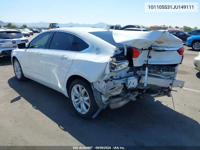 2018 Chevrolet Impala 1Lt VIN: 1G1105S31JU149111 Lot: 40304967