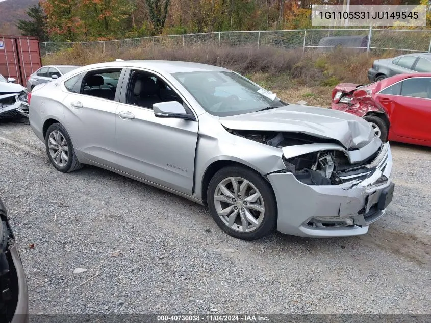 2018 Chevrolet Impala 1Lt VIN: 1G1105S31JU149545 Lot: 40730038