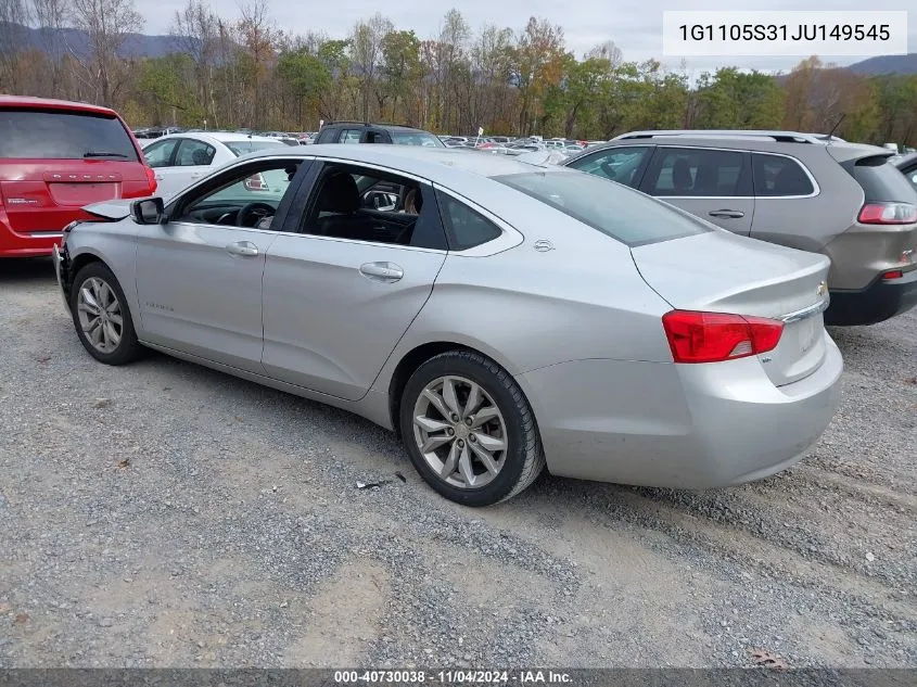 2018 Chevrolet Impala 1Lt VIN: 1G1105S31JU149545 Lot: 40730038