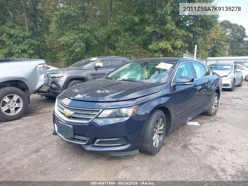 2019 Chevrolet Impala Lt VIN: 2G11Z5SA7K9135278 Lot: 40411959