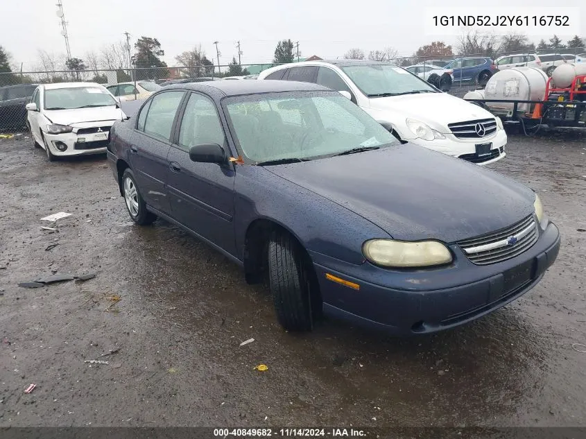 2000 Chevrolet Malibu VIN: 1G1ND52J2Y6116752 Lot: 40849682