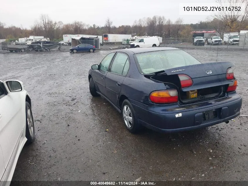 2000 Chevrolet Malibu VIN: 1G1ND52J2Y6116752 Lot: 40849682