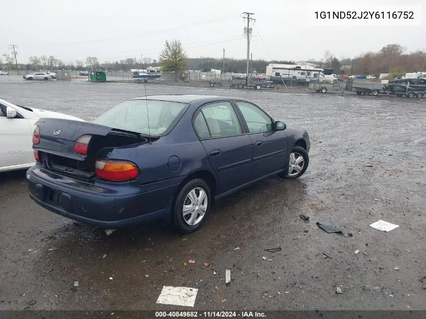 2000 Chevrolet Malibu VIN: 1G1ND52J2Y6116752 Lot: 40849682