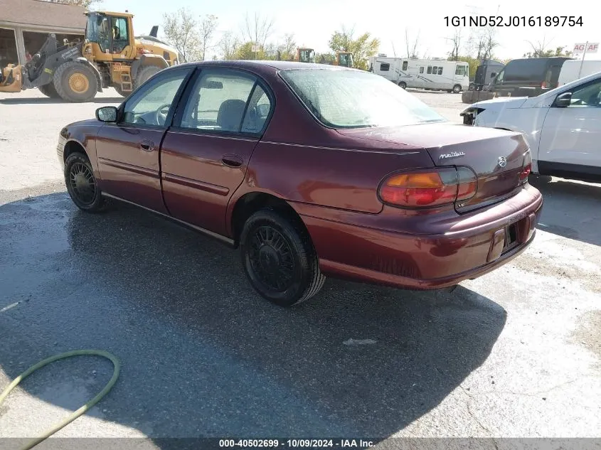 2001 Chevrolet Malibu VIN: 1G1ND52J016189754 Lot: 40502699