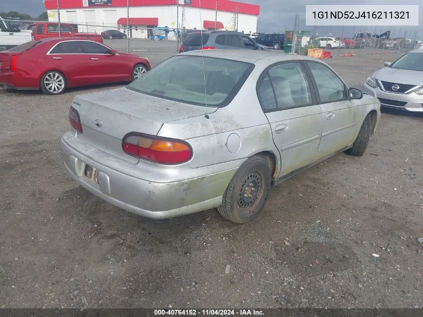 2001 Chevrolet Malibu VIN: 1G1ND52J416211321 Lot: 40764152