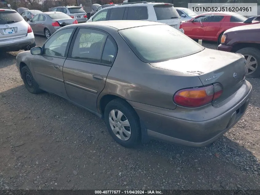 2001 Chevrolet Malibu VIN: 1G1ND52J516204961 Lot: 40777577