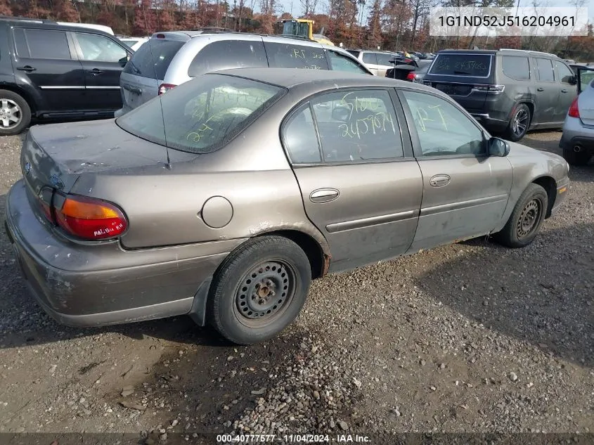 2001 Chevrolet Malibu VIN: 1G1ND52J516204961 Lot: 40777577