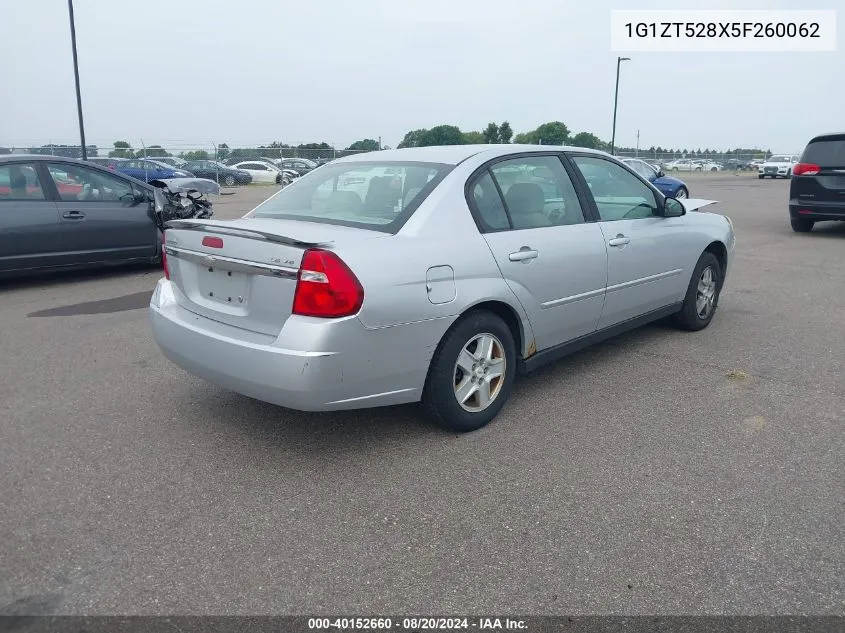 2005 Chevrolet Malibu Ls VIN: 1G1ZT528X5F260062 Lot: 40152660