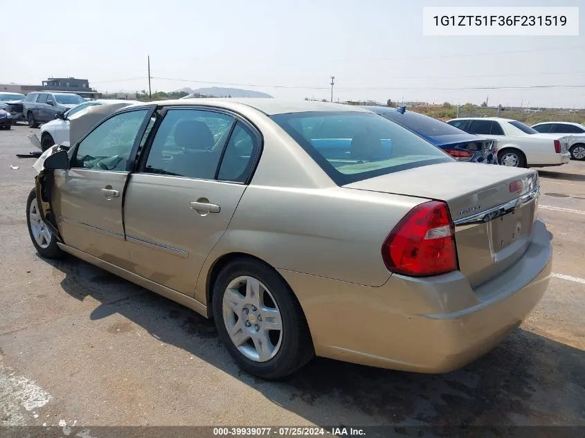 2006 Chevrolet Malibu Lt VIN: 1G1ZT51F36F231519 Lot: 39939077