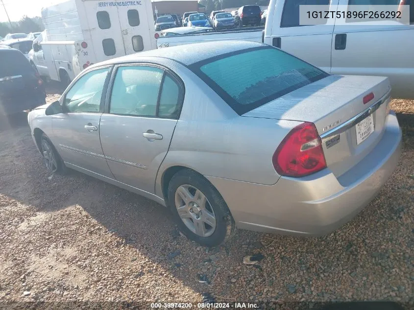 2006 Chevrolet Malibu Lt VIN: 1G1ZT51896F266292 Lot: 39974200